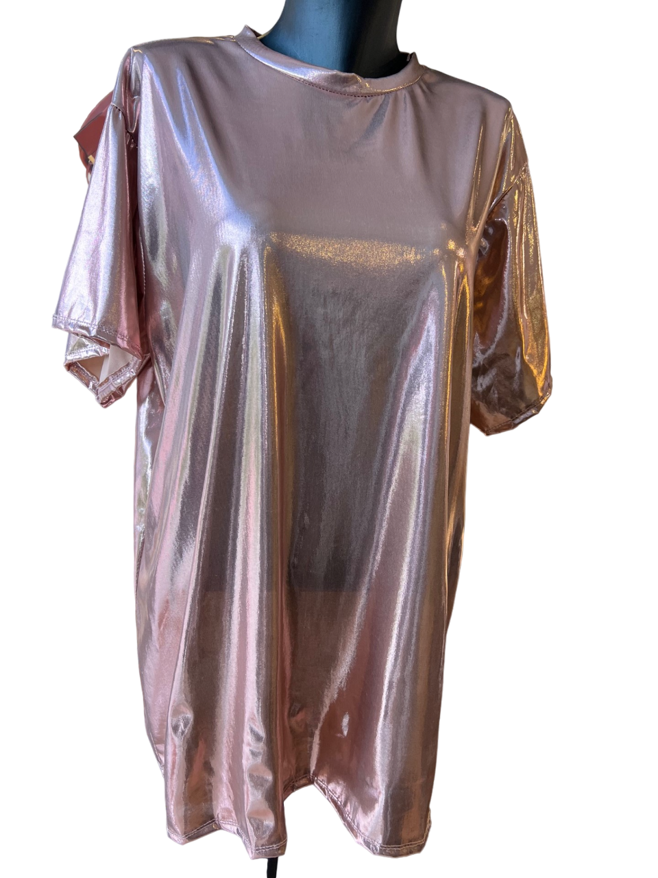 CAMISETA LARGA ROSA METALIZADA